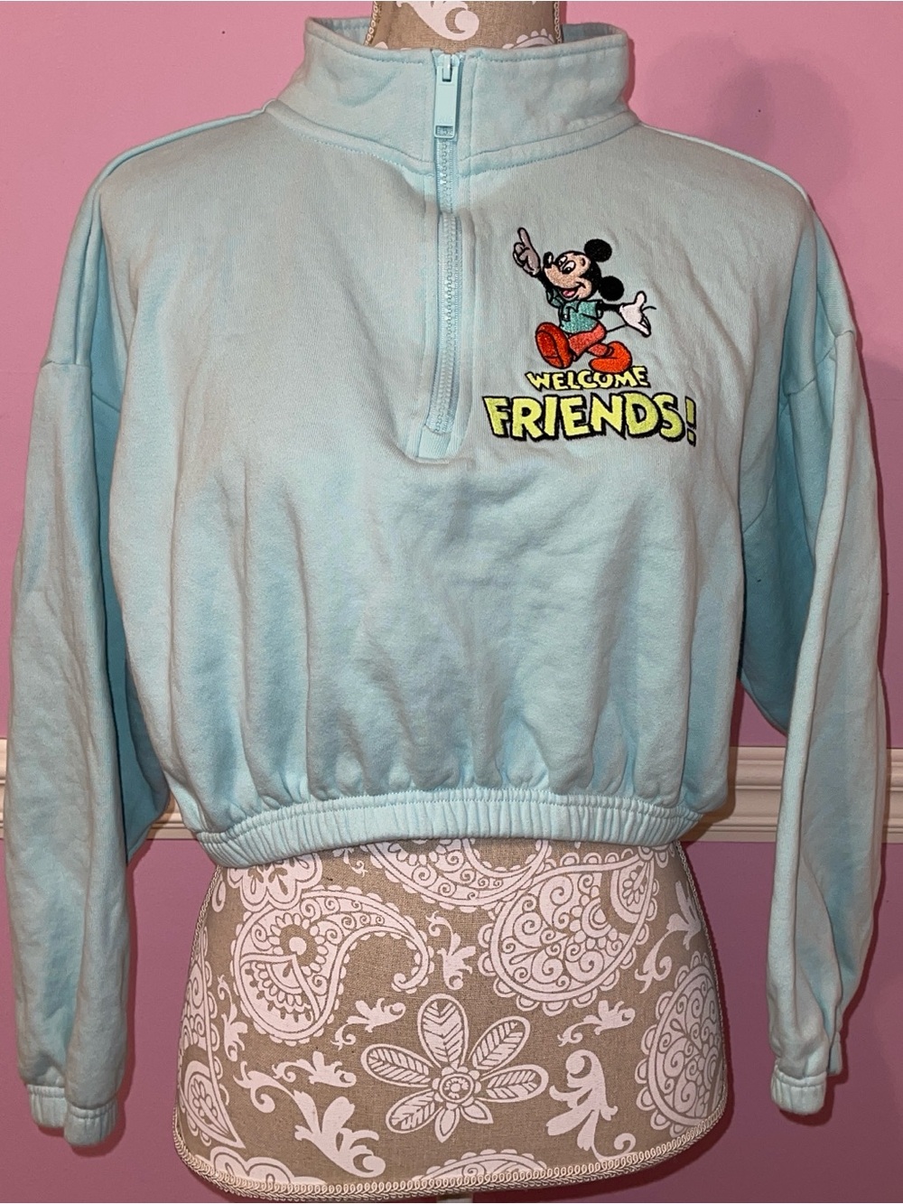 Disney store Japan Mickey Mouse welcome friends crop sports jacket sweater